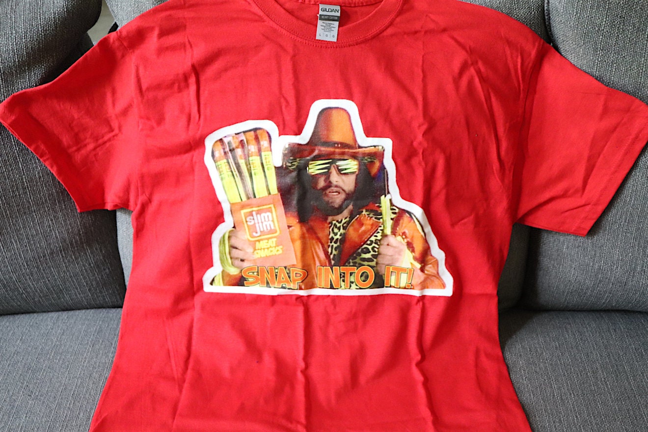 Randy Savage "Snap Into It" T-Shirt [Pop Culture - Hulk Hogan - Ric Flair  - Ultimate Warrior - Birthday - Christmas]