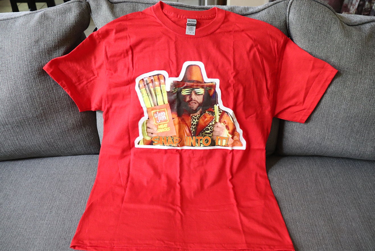 Randy Savage "Snap Into It" T-Shirt [Pop Culture - Hulk Hogan - Ric Flair  - Ultimate Warrior - Birthday - Christmas]