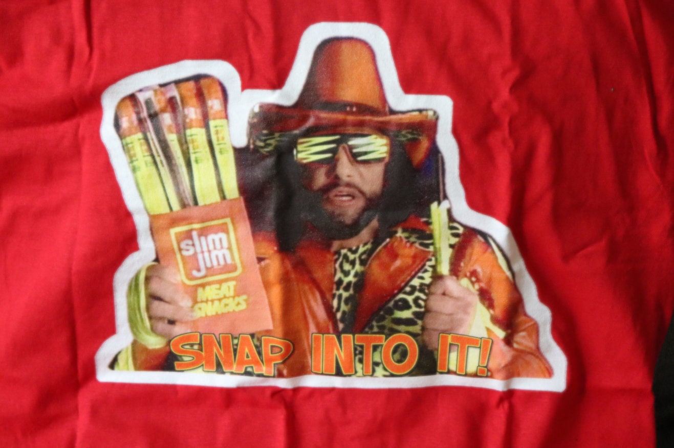 Randy Savage "Snap Into It" T-Shirt [Pop Culture - Hulk Hogan - Ric Flair  - Ultimate Warrior - Birthday - Christmas]