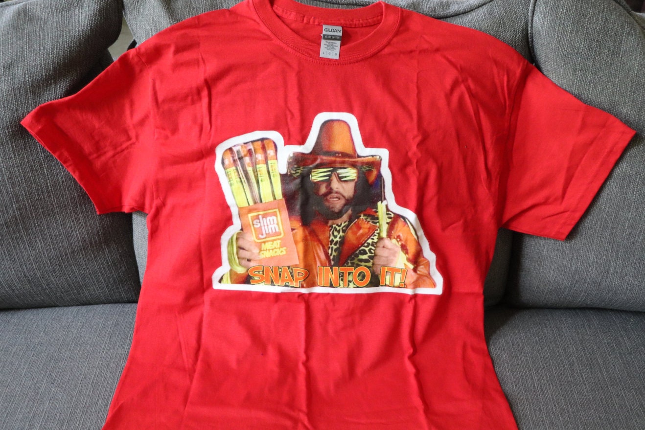 Randy Savage "Snap Into It" T-Shirt [Pop Culture - Hulk Hogan - Ric Flair  - Ultimate Warrior - Birthday - Christmas]