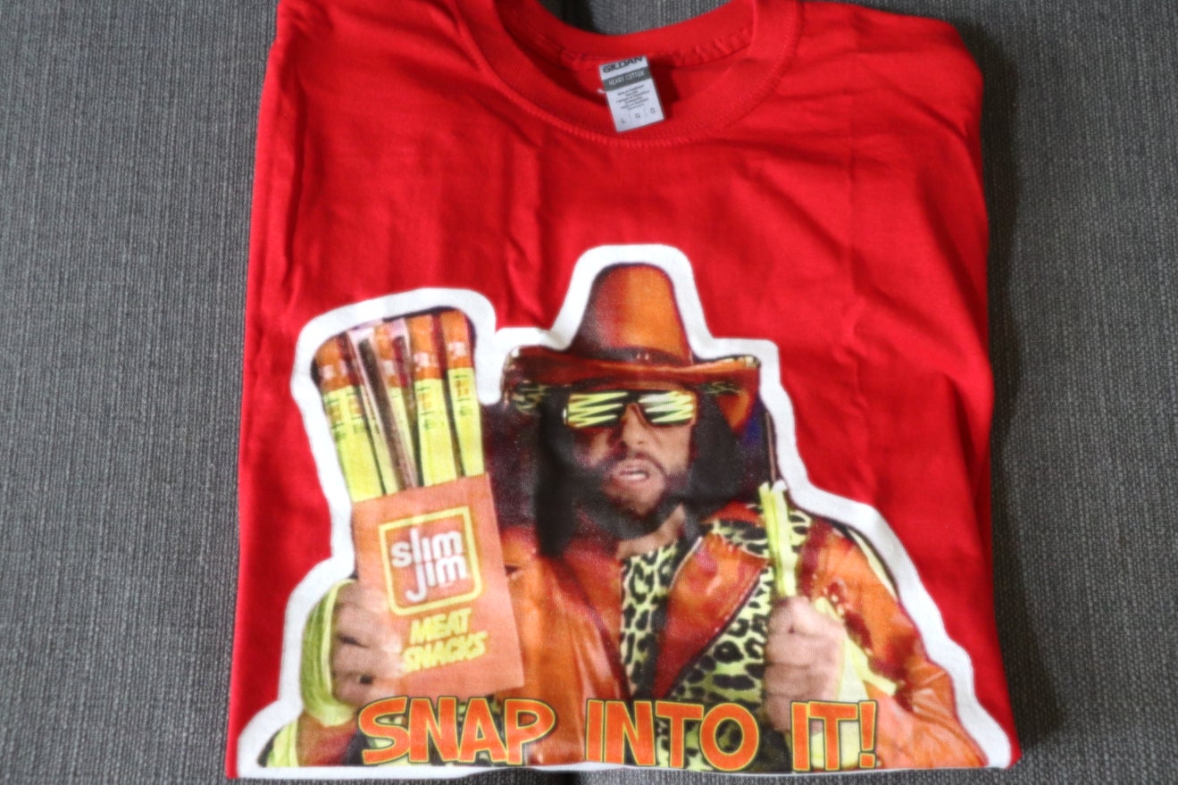 Randy Savage "Snap Into It" T-Shirt [Pop Culture - Hulk Hogan - Ric Flair  - Ultimate Warrior - Birthday - Christmas]