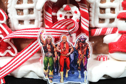 Hulk Hogan, Randy Savage & Warrior Acrylic Christmas Tree Ornament