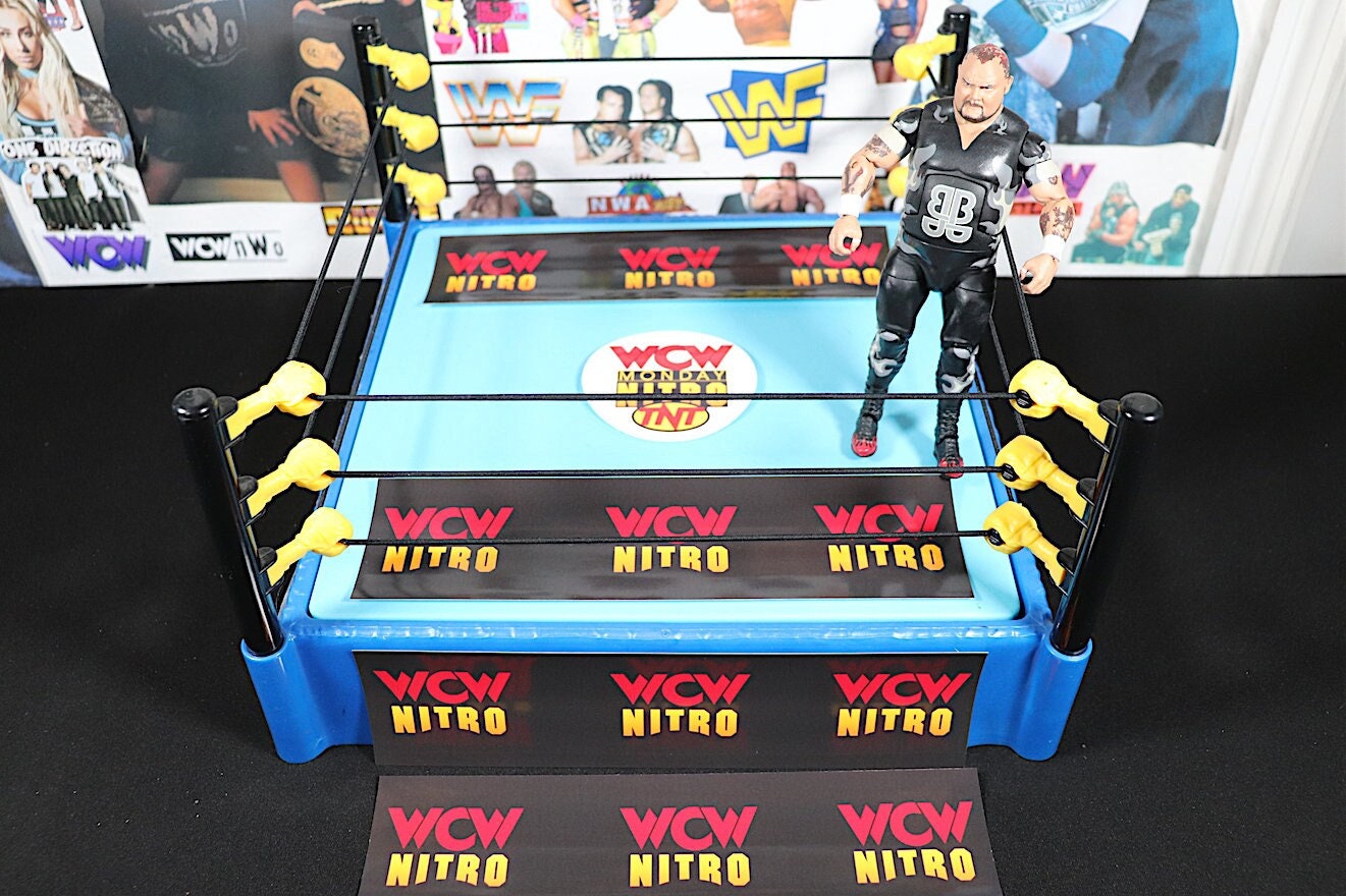 VVCVV Nitr0 Ring Stickers [4 Sides] [For Wrestling Toy Rings] [Hulk Hogan - Bret Hart - Ric Flair - Randy Savage - Action Figures]