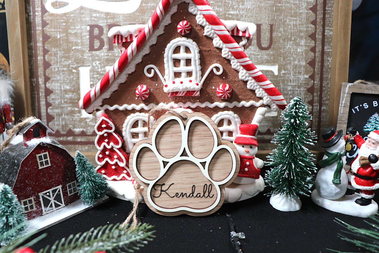 Custom Wooden Paw Print Christmas Tree Ornament 2(Customizable, Pets, Dogs, Christmas Present, Christmas Ornament, Secret Santa, Fur Babies)