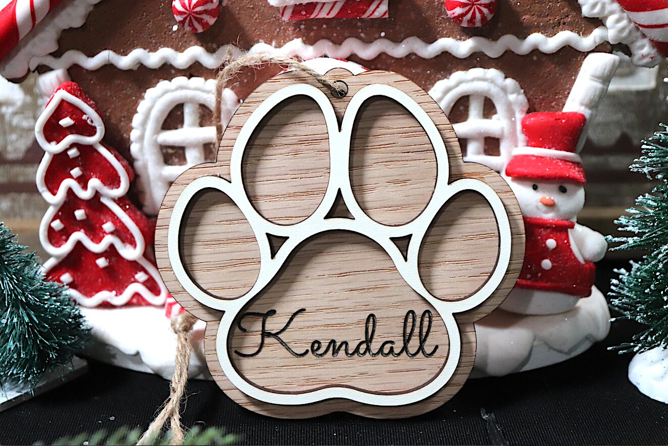 Custom Wooden Paw Print Christmas Tree Ornament 2(Customizable, Pets, Dogs, Christmas Present, Christmas Ornament, Secret Santa, Fur Babies)