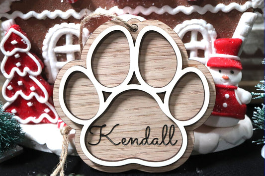 Custom Wooden Paw Print Christmas Tree Ornament 2(Customizable, Pets, Dogs, Christmas Present, Christmas Ornament, Secret Santa, Fur Babies)