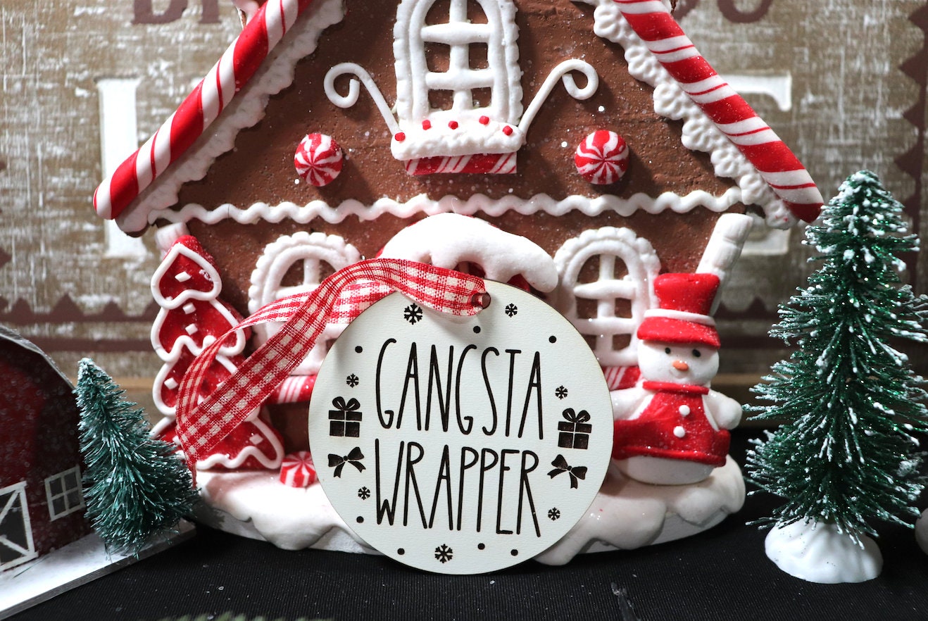 Gangsta Wrapper Wooden Christmas Tree Ornament