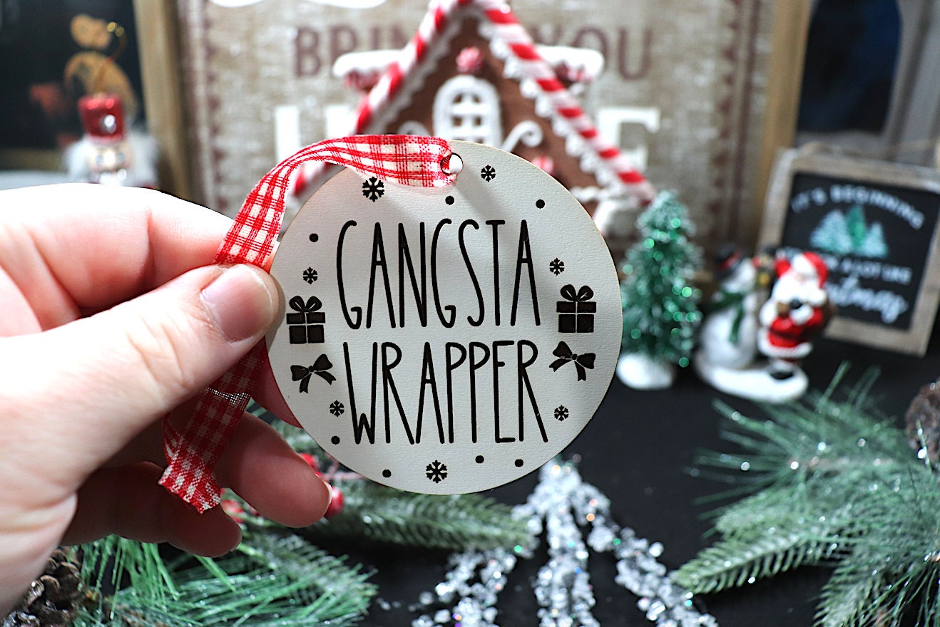 Gangsta Wrapper Wooden Christmas Tree Ornament