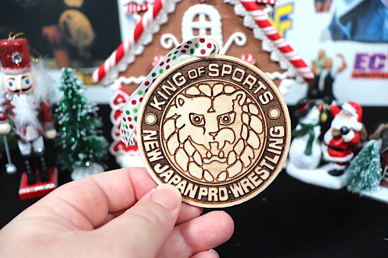 NJPW Wooden Christmas Tree Ornament (Christmas, Secret Santa, Christmas Gift, Holiday, Birthday, Hulk Hogan, Macho Man, Japan, Halloween)