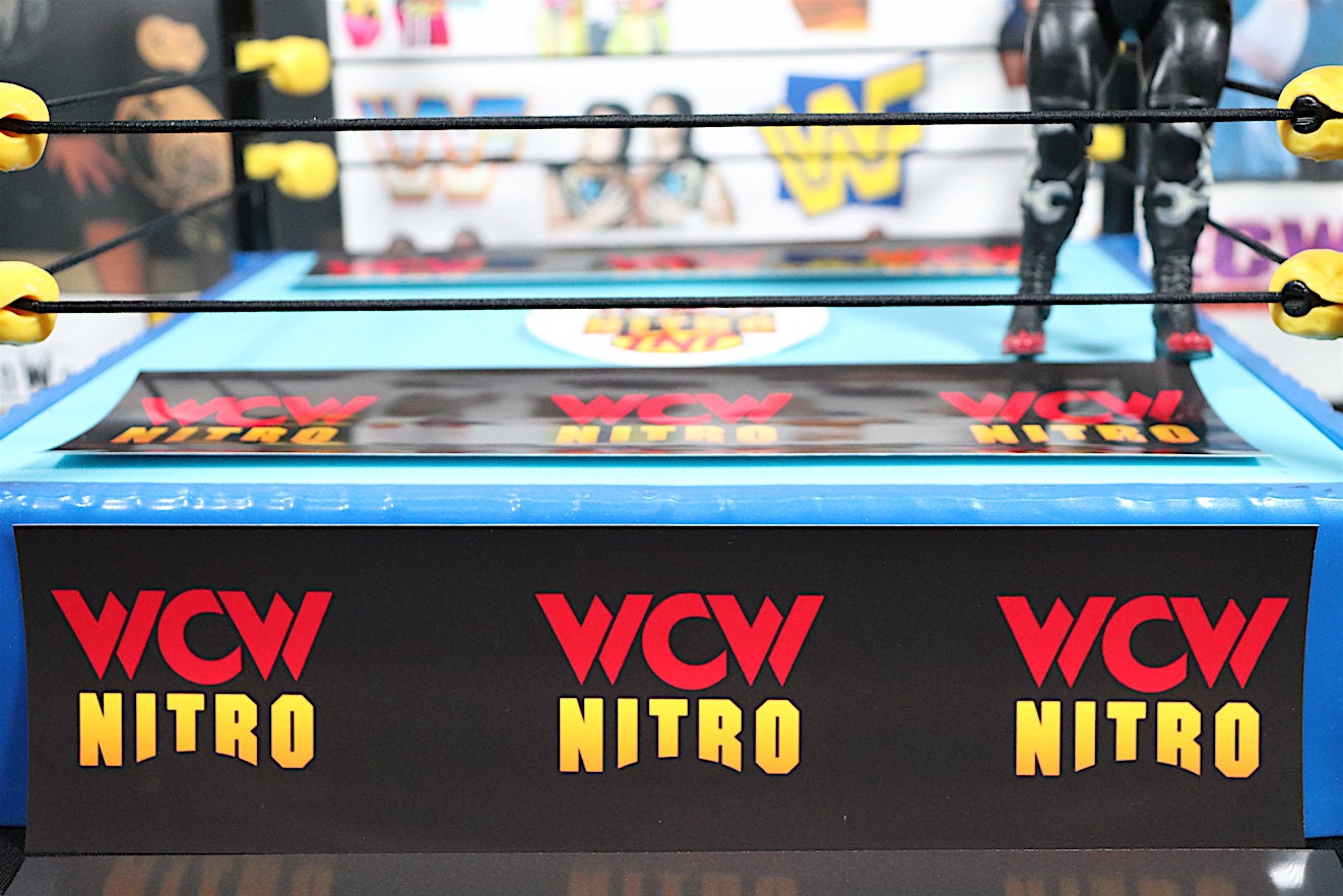 VVCVV Nitr0 Ring Stickers [4 Sides] [For Wrestling Toy Rings] [Hulk Hogan - Bret Hart - Ric Flair - Randy Savage - Action Figures]