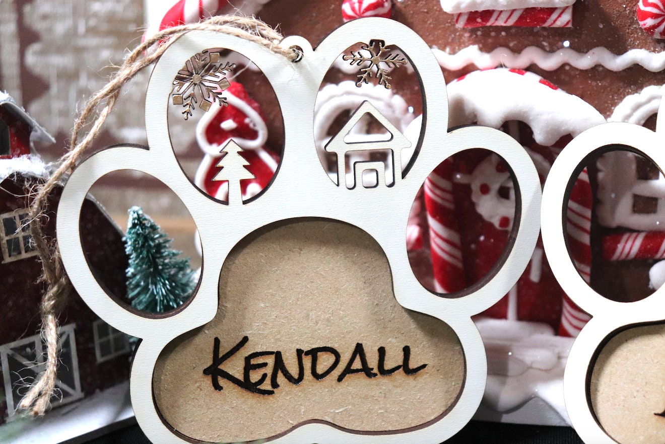 Custom Wooden Paw Print Christmas Tree Ornament (Customizable, Pets, Dogs, Christmas Present, Christmas Ornament, Secret Santa, Fur Babies)