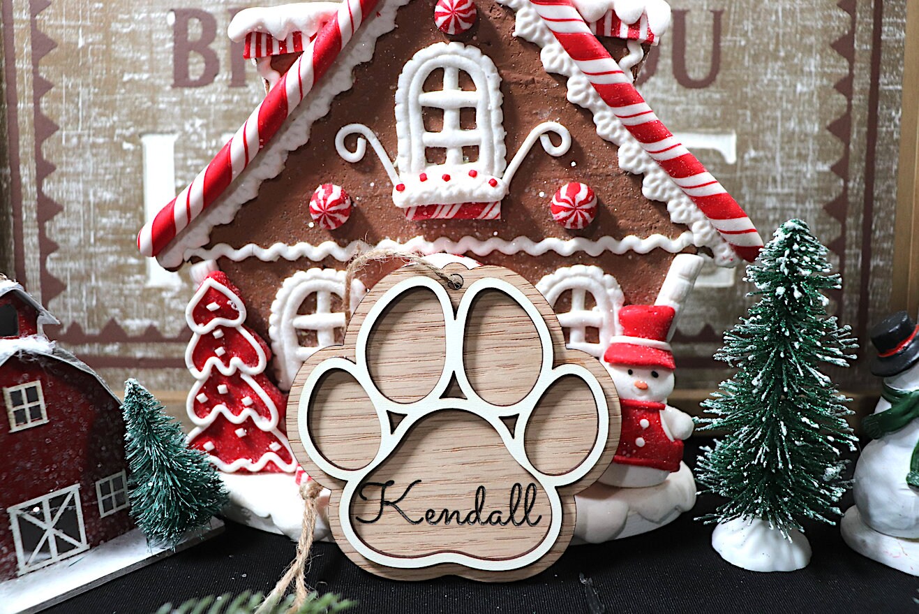 Custom Wooden Paw Print Christmas Tree Ornament 2(Customizable, Pets, Dogs, Christmas Present, Christmas Ornament, Secret Santa, Fur Babies)