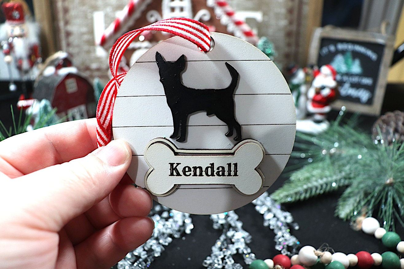 Custom Wooden Dog & Bone Christmas Tree Ornament (Customizable, Pets, Dogs, Christmas Present, Christmas Ornament, Secret Santa, Fur Babies)