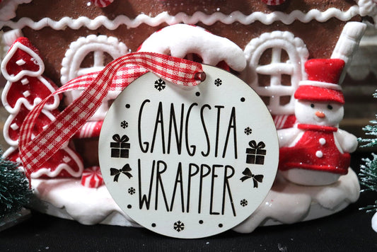 Gangsta Wrapper Wooden Christmas Tree Ornament