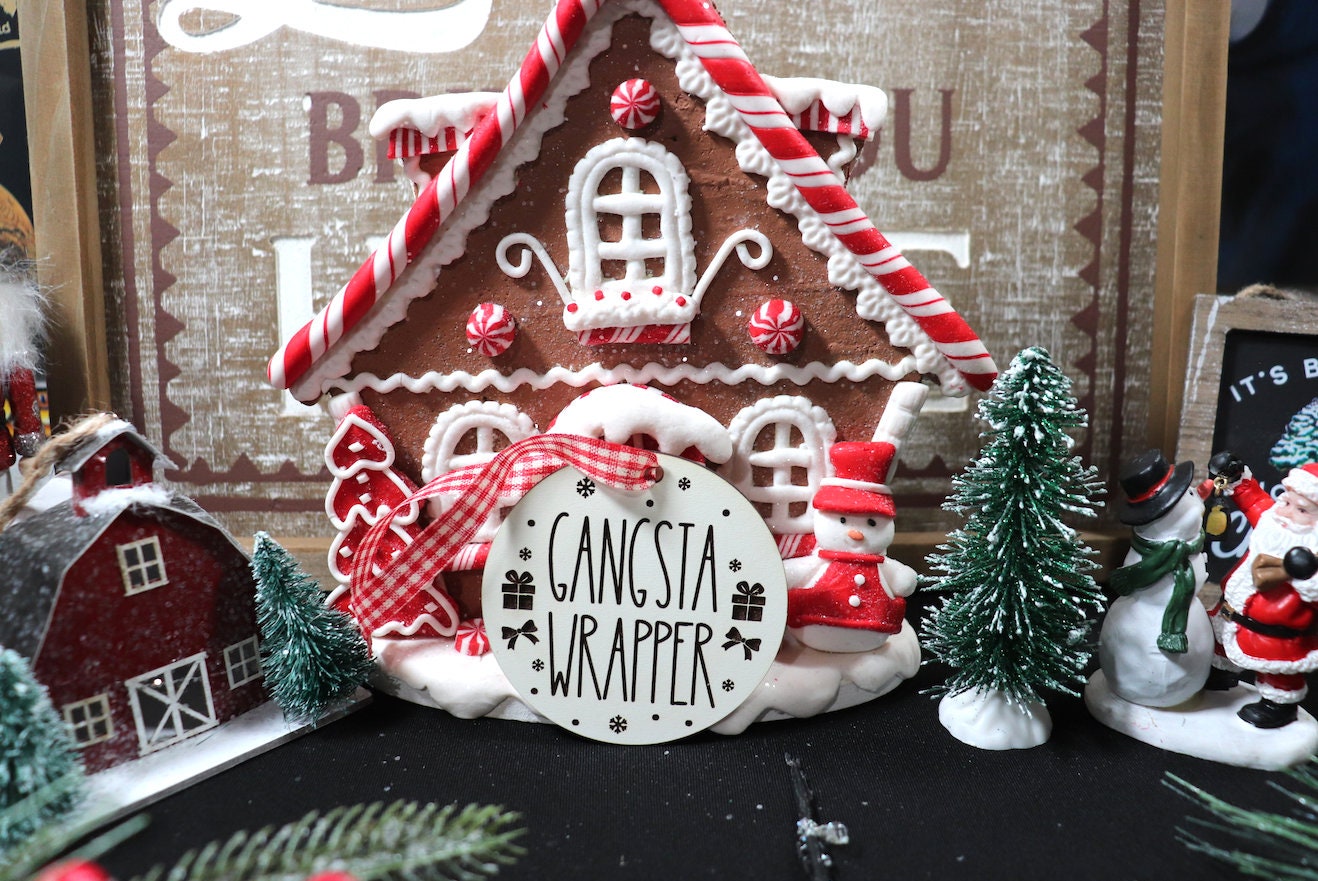 Gangsta Wrapper Wooden Christmas Tree Ornament