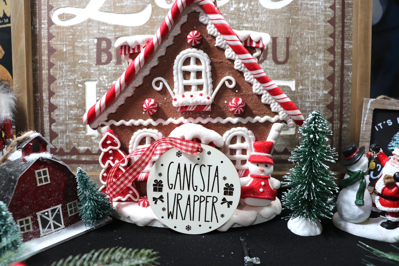 Gangsta Wrapper Wooden Christmas Tree Ornament