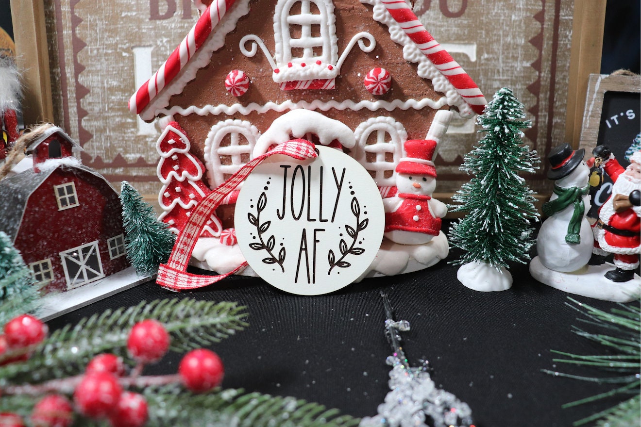 Jolly A F Wooden Christmas Tree Ornament (Christmas Present, Christmas Ornament, Secret Santa, Black Friday, Cyber Monday, Gift)